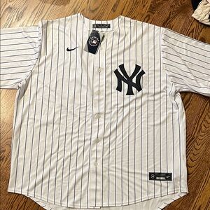Nike Yankee Men's White and Navy Pinstripe Jersey
